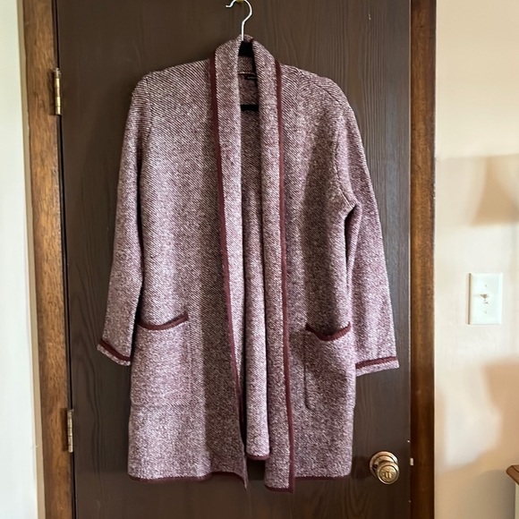 Staccato cranberry/ white long sweater. Size Medium - Picture 1 of 10